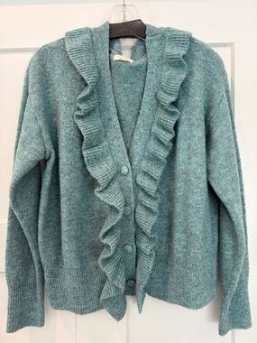 Teal ruffle cardigan